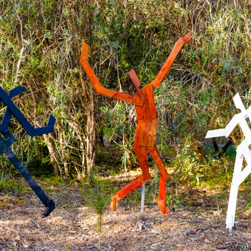 Dancing people sculptures at Sculpture on the Scarp